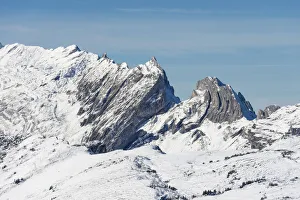 Distinctive mountains in the Appenzell Alps, canton of Appenzell Innerrhoden, Switzerland Distinctive mountains in the Appenzell Alps, canton of Appenzell Innerrhoden, Switzerland