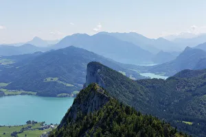 Drachenwand and Lake Mondsee, view from the Schober, Salzkammergut, Upper Austria Drachenwand and Lake Mondsee, view from the Schober, Salzkammergut, Upper Austria