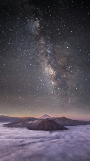 Dreamlike Milky way and mountain range before morning sunrise at bromo volcano mountain Dreamlike Milky way and mountain range before morning sunrise at bromo volcano mountain