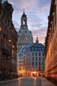 Early Morning, Vertical, Street, Frauenkirche Dresden, Neumarkt, Dresden, Saxony, Germany Early Morning, Vertical, Street, Frauenkirche Dresden, Neumarkt, Dresden, Saxony, Germany