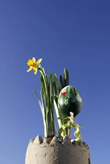 Easter Decorations Prints: Easter decorations, daffodils and a painted Easter egg