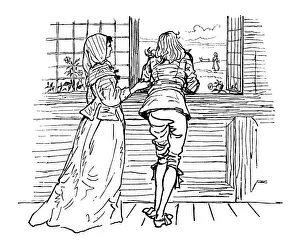 Eighteenth century couple looking out of a window Eighteenth century couple looking out of a window