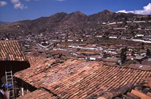 Peru Travel Destinations Prints: Elevated view of the city of Cusco