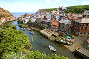 An elevated view of the fishing village of Staithes, North Yorkshire, England An elevated view of the fishing village of Staithes, North Yorkshire, England