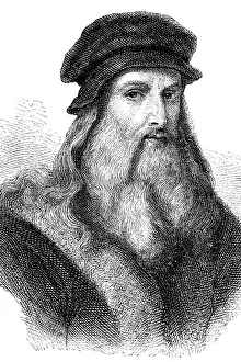 Engraving of artist Leonardo da Vinci from 1870 Engraving of artist Leonardo da Vinci from 1870