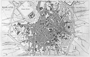 Engraving city map of Milano Italy from 1851 Engraving city map of Milano Italy from 1851