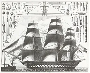 Engraving: French Frigate Engraving: French Frigate
