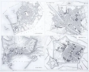 Engraving: Leghorn, Florence, Ancona and Modena Engraving: Leghorn, Florence, Ancona and Modena