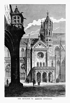 Side Entrance, Freiburg Minster Cathedral in Breisgau, Germany Circa 1887 Side Entrance, Freiburg Minster Cathedral in Breisgau, Germany Circa 1887