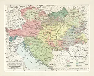 Ethnological map of the Austro-Hungarian Empire, lithograph, published in 1897 Ethnological map of the Austro-Hungarian Empire, lithograph, published in 1897