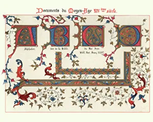 Examples of Medieval decorative art from illuminated manuscripts 14th Century Examples of Medieval decorative art from illuminated manuscripts 14th Century