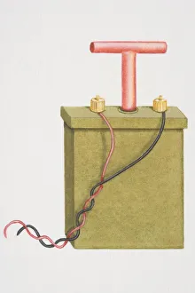 Explosives detonator with push-down handle Explosives detonator with push-down handle