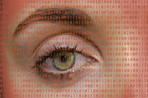 Eye with binary numbers, symbolic image for digitalisation Eye with binary numbers, symbolic image for digitalisation
