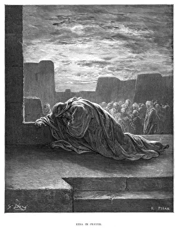 Ezra in prayer engraving 1870 Ezra in prayer engraving 1870