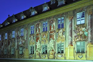 Facade of the Old Town Hall in the evening light, with frescoes from 1755 by the artist Facade of the Old Town Hall in the evening light, with frescoes from 1755 by the artist