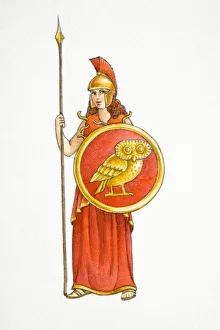 Female Roman warrior holding shield and spear Female Roman warrior holding shield and spear