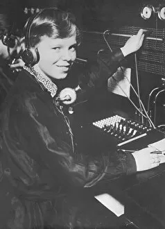 Images Dated 30th August 2005: Female switchboard operator, portrait (B&W)