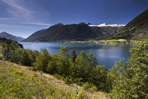Fjaerland with the Jostefonni Glacier, Fjaerlandsfjord, Sogndal valley, Sogn og Fjordane Fjaerland with the Jostefonni Glacier, Fjaerlandsfjord, Sogndal valley, Sogn og Fjordane