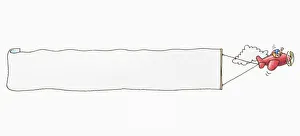 Flying propellor-plane pulling large blank banner, side view Flying propellor-plane pulling large blank banner, side view