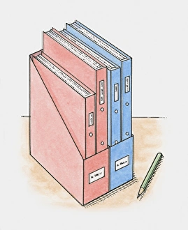 Folders in organisers and a pencil nearby Folders in organisers and a pencil nearby