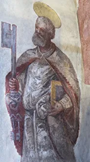 Fresco of Saint Peter with the three keys from the 16th century, St. Egidien, Beerbach Fresco of Saint Peter with the three keys from the 16th century, St. Egidien, Beerbach