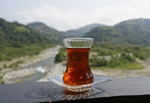 Glass with tea, Firtina Valley, Rize Province, Pontic Mountains, Black Sea Region, Turkey Glass with tea, Firtina Valley, Rize Province, Pontic Mountains, Black Sea Region, Turkey