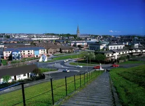 Prints of Steps to the Bogside and St Eugenes Cathedral, Derry City, Ireland County Londonderry Prints: Steps to the Bogside Print, Derry City Ireland