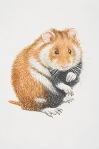 Prints of Common Hamster (cricetus cricetus) sitting on its back legs, front view Calomyscidae Prints: Common Hamster Print - Front View