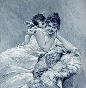 God of Love cupid kissing beautiful woman illustration 1901 God of Love cupid kissing beautiful woman illustration 1901