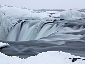 Godafoss waterfall with ice formations, Gemeinde Pingeyjarsveit, North Iceland, Iceland Godafoss waterfall with ice formations, Gemeinde Pingeyjarsveit, North Iceland, Iceland