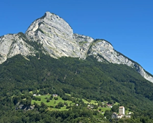 Gonzen Mountain, with Schloss Sargans Castle below, Sargans, Canton of St Gonzen Mountain, with Schloss Sargans Castle below, Sargans, Canton of St