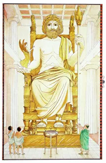 Greece, Third Wonder, seated statue of Greek God Zeus, located in ancient town of Olympia Greece, Third Wonder, seated statue of Greek God Zeus, located in ancient town of Olympia