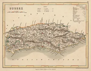 Hand coloured antique map of Sussex England Hand coloured antique map of Sussex England