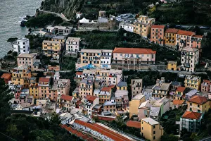 High-angle view on Riomaggiore village in Cinque Terre National Park, Liguria, Italy High-angle view on Riomaggiore village in Cinque Terre National Park, Liguria, Italy