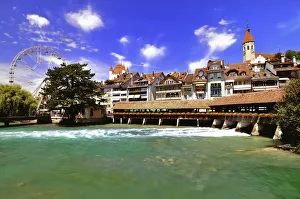 Historic centre of Thun with a Ferris wheel, lower lock of the Aare River, Thun Historic centre of Thun with a Ferris wheel, lower lock of the Aare River, Thun