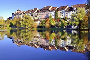 Historic centre of Wil with reflection in pond of municipal park, Canton of St Historic centre of Wil with reflection in pond of municipal park, Canton of St