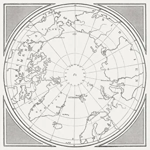 Historic Map of the Arctic, wood engraving, published in 1882 Historic Map of the Arctic, wood engraving, published in 1882