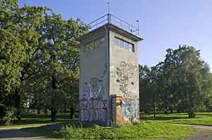 Historic watchtower of the former GDR, East Germany, Treptow district, Berlin, Germany Historic watchtower of the former GDR, East Germany, Treptow district, Berlin, Germany