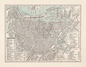 Historical city map of Amsterdam, Netherlands, lithograph, published in 1893 Historical city map of Amsterdam, Netherlands, lithograph, published in 1893
