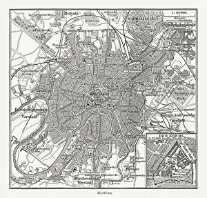 Historical city map of Moscow, Russia, wood engraving, published 1897 Historical city map of Moscow, Russia, wood engraving, published 1897