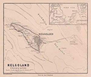 Historical map of Heligoland (German: Helgoland), Germany, woodcut, published 1900 Historical map of Heligoland (German: Helgoland), Germany, woodcut, published 1900