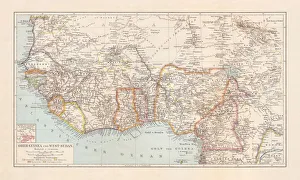 Historical map of Upper-, Lower-Guinea and West-Sudan, lithograph, published 1897 Historical map of Upper-, Lower-Guinea and West-Sudan, lithograph, published 1897