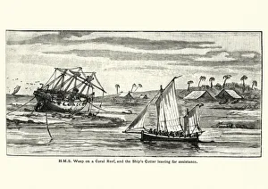 HMS Wasp, stuck on a coral reef, 19th Century HMS Wasp, stuck on a coral reef, 19th Century