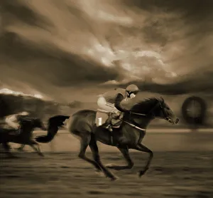 Horse racing, jockey at finishing post (Digital Enhancement) Horse racing, jockey at finishing post (Digital Enhancement)