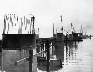 Forth Bridge Prints: Forth Bridge Foundations Print, Kincardine 1936