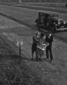 Checking The Map Print, 1930s Georgia Road Scene