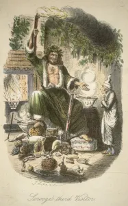 Charles Dickens Prints: A Christmas Carol Print circa 1900: The Ghost of Christmas Present