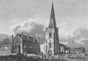 Prints of Higham Ferrers Church and Free School, Northamptonshire, circa 1800. (Photo by Hulton Archive/Getty Images) Northamptonshire Prints: Higham Ferrers Church Print, circa 1800