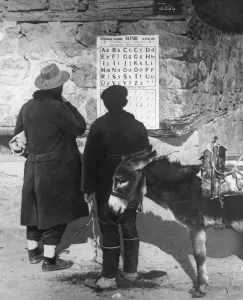 Ataturk Prints: New Alphabet Two Turks learn the Roman alphabet Print, 1928