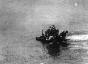 Vintage Nautical Vessel Images Prints: Ship Explodes